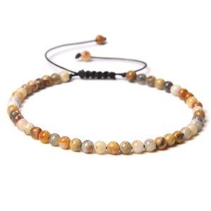 Unisex 4mm Crazy Lace Agate Natural Stone Beaded Adjustable Rope Bracelet NEW